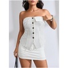 image:imageMakeMeChic Womens Tube Tops Strapless Sleeveless Striped Button Down Business Casual OutfitsWhite