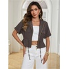 image:imageMakeMeChic Womens Work Business Casual Crop Jacket Short Sleeve Drawstring Bomber Jacket Zip Up Coat with PocketDark Grey