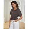 image:imageMakeMeChic Womens Work Business Casual Crop Jacket Short Sleeve Drawstring Bomber Jacket Zip Up Coat with PocketDark Grey