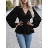 image:imageMakeMeChic Womens Wrap V Neck Peplum Tops Stretchy Ruched Ruffle Business Casual Dressy Blouse ShirtsBlack