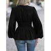 image:imageMakeMeChic Womens Wrap V Neck Peplum Tops Stretchy Ruched Ruffle Business Casual Dressy Blouse ShirtsBlack