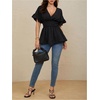 image:imageMakeMeChic Womens Wrap V Neck Peplum Tops Stretchy Ruched Ruffle Business Casual Dressy Blouse ShirtsBlack B