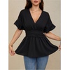 image:imageMakeMeChic Womens Wrap V Neck Peplum Tops Stretchy Ruched Ruffle Business Casual Dressy Blouse ShirtsBlack B