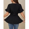 image:imageMakeMeChic Womens Wrap V Neck Peplum Tops Stretchy Ruched Ruffle Business Casual Dressy Blouse ShirtsBlack B