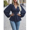 image:imageMakeMeChic Womens Wrap V Neck Peplum Tops Stretchy Ruched Ruffle Business Casual Dressy Blouse ShirtsBlue