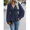 image:imageMakeMeChic Womens Wrap V Neck Peplum Tops Stretchy Ruched Ruffle Business Casual Dressy Blouse ShirtsBlue