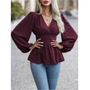 image:imageMakeMeChic Womens Wrap V Neck Peplum Tops Stretchy Ruched Ruffle Business Casual Dressy Blouse ShirtsBurgundy