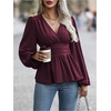 image:imageMakeMeChic Womens Wrap V Neck Peplum Tops Stretchy Ruched Ruffle Business Casual Dressy Blouse ShirtsBurgundy