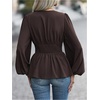 image:imageMakeMeChic Womens Wrap V Neck Peplum Tops Stretchy Ruched Ruffle Business Casual Dressy Blouse ShirtsCoffee Brown