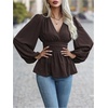 image:imageMakeMeChic Womens Wrap V Neck Peplum Tops Stretchy Ruched Ruffle Business Casual Dressy Blouse ShirtsCoffee Brown