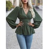 image:imageMakeMeChic Womens Wrap V Neck Peplum Tops Stretchy Ruched Ruffle Business Casual Dressy Blouse ShirtsGreen