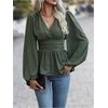 image:imageMakeMeChic Womens Wrap V Neck Peplum Tops Stretchy Ruched Ruffle Business Casual Dressy Blouse ShirtsGreen