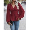 image:imageMakeMeChic Womens Wrap V Neck Peplum Tops Stretchy Ruched Ruffle Business Casual Dressy Blouse ShirtsRed