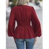image:imageMakeMeChic Womens Wrap V Neck Peplum Tops Stretchy Ruched Ruffle Business Casual Dressy Blouse ShirtsRed