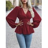 image:imageMakeMeChic Womens Wrap V Neck Peplum Tops Stretchy Ruched Ruffle Business Casual Dressy Blouse ShirtsRed