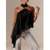 image:imageMakeMeChic Womens Y2K Club Satin Halter Top Lace Sleeveless Keyhole Metal Decor Tank TopsBlack