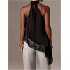 image:imageMakeMeChic Womens Y2K Club Satin Halter Top Lace Sleeveless Keyhole Metal Decor Tank TopsBlack
