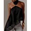 image:imageMakeMeChic Womens Y2K Club Satin Halter Top Lace Sleeveless Keyhole Metal Decor Tank TopsBlack