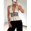 image:imageMakeMeChic Womens Y2K Deep V Neck Halter Tops Open Back Rivet Ruffle Hem Sleeveless TankApricot