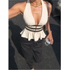 image:imageMakeMeChic Womens Y2K Deep V Neck Halter Tops Open Back Rivet Ruffle Hem Sleeveless TankApricot