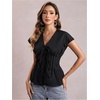 image:imageMakeMeChic Womens Y2K Summer Pleated Tie Front Tank Top Cap Sleeve V Neck Shirt TopsBlack