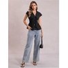 image:imageMakeMeChic Womens Y2K Summer Pleated Tie Front Tank Top Cap Sleeve V Neck Shirt TopsBlack
