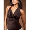 image:imageMakeMeChic Womens Y2k Deep V Cowl Neck Halter Tops Going Out Backless TopCoffee Brown