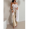 image:imageMakeMeChic Womens Y2k Sheer Chiffon Ruffle Tops Long Camisole Sleeveless Tie Front Flowy TopsWhite