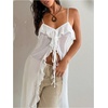 image:imageMakeMeChic Womens Y2k Sheer Chiffon Ruffle Tops Long Camisole Sleeveless Tie Front Flowy TopsWhite