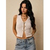 image:imageWomens Metal Floral Summer Crop Tops V Neck Knit Split Sweater VestsApricot