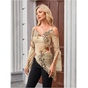 image:imageWomens Y2K Cold Shoulder Cheetah Floral Top Asymmetrical Ruffle ShirtMulticolor