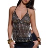 image:imageMAKEMECHIC Womens Sequin Sparkly Halter Crop Tops V Neck Open Back Party Night Out TopBlack and Gold