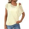 image:imageMakeMeChic Womens 2 in 1 Tee Shirt Short Sleeve Contrast Lace Asymmetrical Neck Summer TopYellow