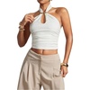 image:imageMakeMeChic Womens Backless Halter Crop Tops Metal Ruched Sleeveless Fitted Going Out TopWhite