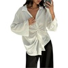 image:imageMakeMeChic Womens Blouse Bell Sleeve V Neck Mesh Twist Front Collared Work Dressy Shirt TopsWhite