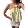 image:imageMakeMeChic Womens Boho 3D Floral Halter Top Ruffle Layered Tie Open Back Summer Vacation Tank TopsYellow