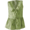 image:imageMakeMeChic Womens Boho Top Bow Tie Front Blouse Eyelet Embroidery V Neck Shirt Ruffle Hem Sleeveless Summer TopsMint Green