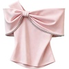 image:imageMakeMeChic Womens Cold Shoulder T Shirt Rhinestone Elegant Bow Asymmetrical Dressy Casual TopsPink