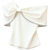 image:imageMakeMeChic Womens Cold Shoulder T Shirt Rhinestone Elegant Bow Asymmetrical Dressy Casual TopsWhite