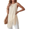 image:imageMakeMeChic Womens Crew Neck Fringe Hem Blouse Sleeveless Keyhole Back Fall Dressy Tank TopsBeige
