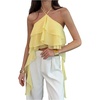 image:imageMakeMeChic Womens Cute Summer Ruffle Halter Crop Tank Top Layered Flowy Y2k Going Out TopsLight Yellow