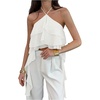 image:imageMakeMeChic Womens Cute Summer Ruffle Halter Crop Tank Top Layered Flowy Y2k Going Out TopsWhite