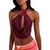 image:imageMakeMeChic Womens Draped Neck Halter Top 3D Floral Backless Sleeveless Summer Beach Vacation Crop Tank TopsRed
