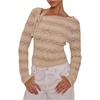 image:imageMakeMeChic Womens Elegant Boat Neck Sweater Tie Long Sleeve Knit Pullover TopsApricot