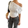 image:imageMakeMeChic Womens Elegant Floral Off The Shoulder Tops Cinched Waist Dressy TopWhite