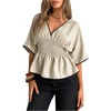image:imageMakeMeChic Womens Elegant Peplum Tops V Neck Dolman Sleeve Smocked Dressy BlouseApricot