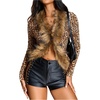 image:imageMakeMeChic Womens Faux Fur Fuzzy Long Sleeve Top Mesh Lace Open Front Y2K Tee ShirtsBrown