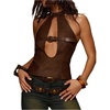 image:imageMakeMeChic Womens Faux Leather Halter Tops Open Back Buckle Cut Out Sleeveless Y2k TankMocha Brown