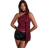 image:imageMakeMeChic Womens Floral Lace One Shoulder Tank Top Ruched Sleeveless Y2k Tops with ScarfDark Red N