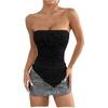 image:imageMakeMeChic Womens Floral Lace Strapless Tube Top Ruched Backless Y2k Bandeau TopsBlack